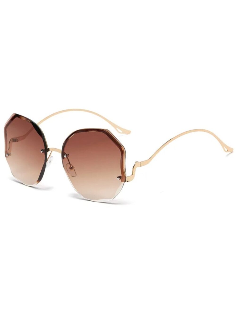 Octagon Brown Tea Gradient Oversized Sunglasses With Unique Gold Metal Frame